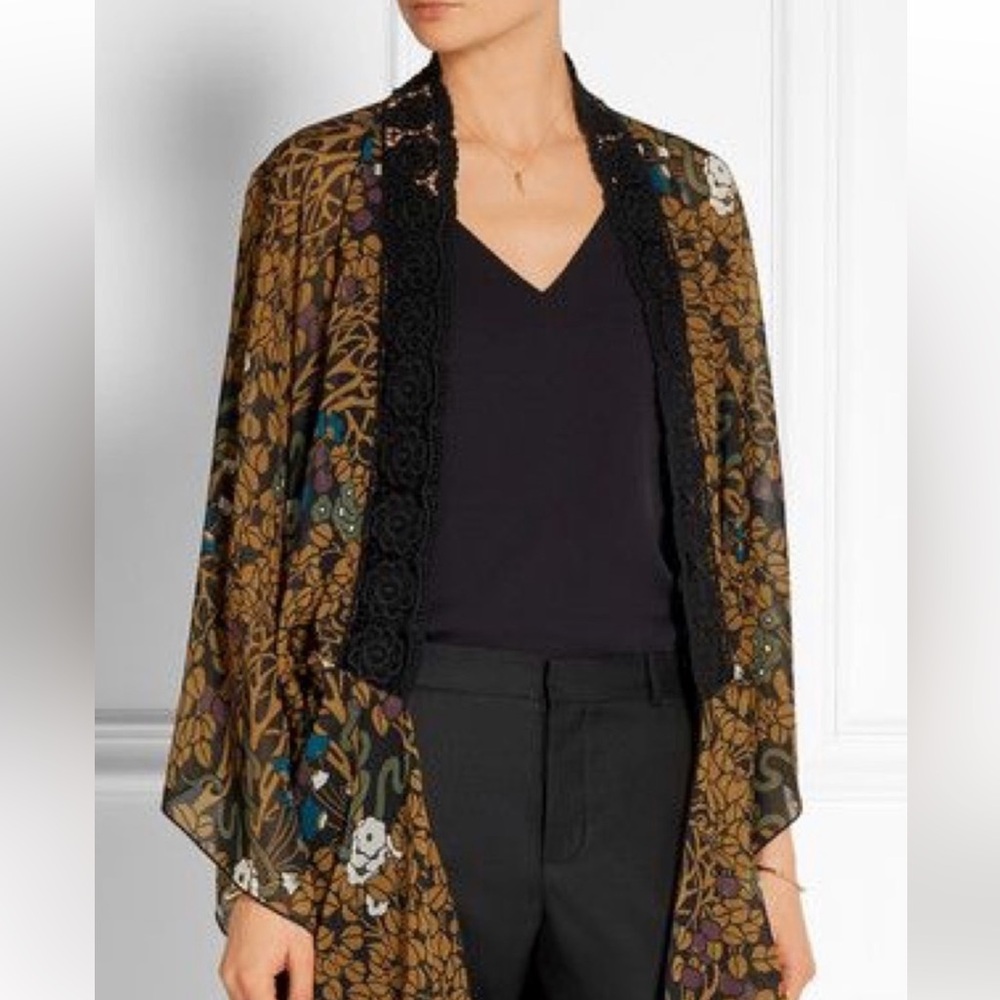 ANNA SUI Garden of Eden Snake & Apple Tree BOHO Kimono Robe Black Lace M/L NEW! - Picture 5 of 7
